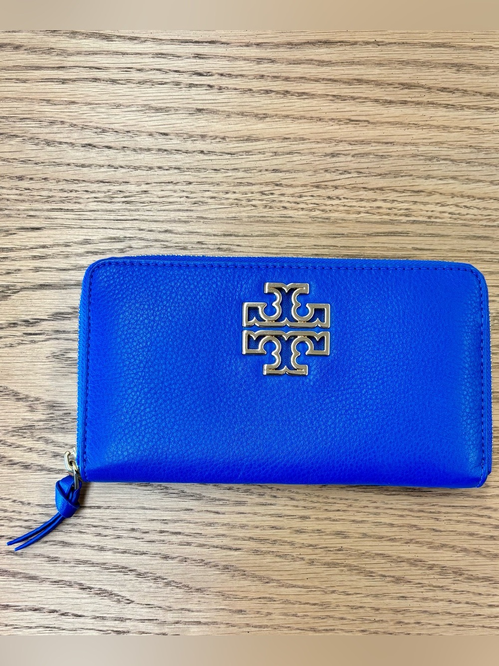 Tory Burch Britten Continental Blue Leather Zip Wallet